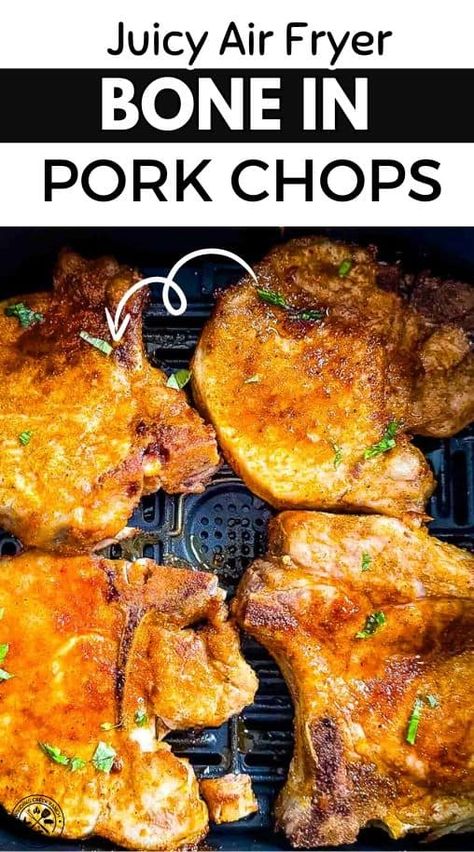 These air fryer pork chops are a game-changer for quick dinners. They come out with a nice crust on the outside, but stay juicy inside. It's the easiest way I've found to cook pork chops without drying them out. Just season them, pop them in the air fryer, and they're done in about 12 minutes. Air Fryer Grilled Pork Chops, Tender Pork Chops Air Fryer, Breakfast Pork Chops In Air Fryer, Pork Chop Recipes Air Fryer Oven, Oven Fry Pork Chops, Think Pork Chops In Air Fryer, Cook Pork Chops In Air Fryer, Air Fryer Turkey Chops, Pork Chops In The Airfryer