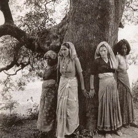 The Chipko movement or chipko andolan was primarily a forest conservation movement in India that began in 1973 and went on to become a rallying point for many future environmental movements all over the world; it created a precedent for non-violent protest started in India.It occurred at a time when there was hardly any environmental movement in the developing world, and its success meant that the world immediately took notice of this non-violent movement, which was to inspire in time many su... Chipko Movement, Women Standing, Wow Photo, Foto Vintage, Tree Hugger, Photo Vintage, Uttar Pradesh, One Tree, Vintage Photographs