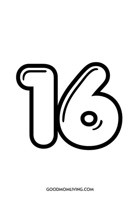 Bubble Number 16 Free Number Printables, Numbers Free Printable, Numbers Drawing, Bubble Numbers, Number Printables, Free Printable Numbers, Number Drawing, Bubble Letter, Number 16