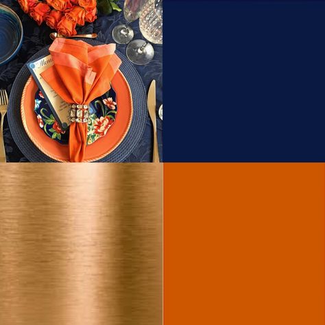 Navy, burnt orange and bronze color scheme #fallweddingideas #fallweddings #navywedding Bronze Color Scheme, Orange Wedding Cake, Orange Wedding Themes, Orange Wedding Colors, Orange Color Schemes, Burnt Orange Weddings, Orange Color Palettes, Orange Outfit, Wedding Colors Blue