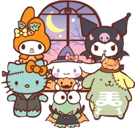 #sanrio #halloween #october #cute #kawaii #spooky #sanriocharacters #sanriocore #pinterest Halloween Hello Kitty And Friends, Sanrio Trunk Or Treat, Sanrio Halloween Pfp Matching, Sanrio Art Ideas, Cutecore Halloween Pfp, Halloween Stuff To Do With Friends, Kawaii Halloween Pfp, Cute Halloween Cartoons, Halloween Matching Pfp 3 People