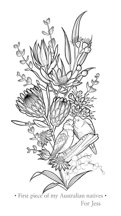 Native Australian Tattoo, Australian Flora Tattoo, Australian Native Flowers Tattoo, Australian Flower Tattoo, Australian Native Tattoo, Native Australian Flowers Tattoo, Flower Leg Tattoos, Tattoos 2023, Flower Bouquet Drawing