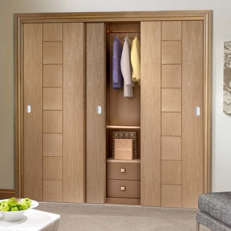 Thruslide Messina Oak Flush 3 Door Wardrobe and Frame Kit - Prefinished Wood Bed Frame Ideas, Bedroom Cupboard Doors, Fitted Wardrobe Doors, Interior Wardrobe, Sliding Door Wardrobe Designs, Wooden Wardrobe Design, Wardrobe Design Modern, Wardrobe Door Designs, Sliding Wardrobe Doors