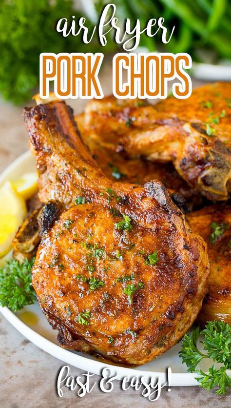 Air Fryer Smothered Pork Chops, Pork Chop Air Fryer Recipes, Pork Chops Air Fryer Recipes, Airfryer Pork Chops, Pork Chops Air Fryer, Air Fry Pork Chops, Roaster Recipes, Air Fryer Recipes Pork, Turkey Chops