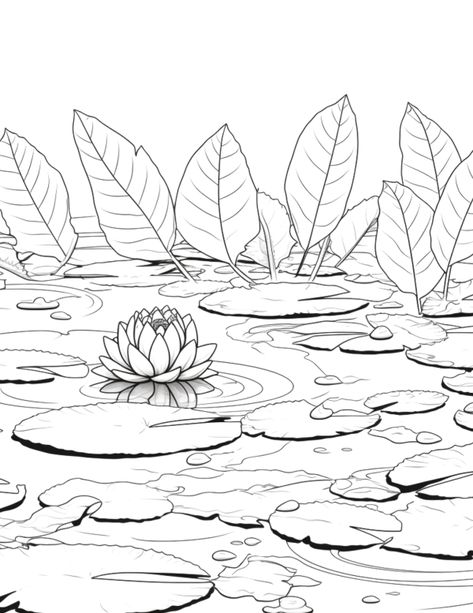 Free watercolor printable template of a garden pond free pdf to print Watercolor Stencil Printable, Watercolor Pages Free Printable, Watercolour Templates Free Printable, Printable Watercolor Coloring Pages, Free Drawing Templates, Free Watercolor Printable Templates, Painting Templates Free Printable Canvas, How To Draw A Pond, Watercolor Templates Printables Free