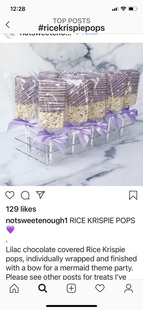 Purple Rice Crispy Treats, Rapunzel Rice Krispie Treats, Lavender Rice Krispie Treats, Quinceanera Treats Ideas, Purple Rice Krispie Treats, Mermaid Rice Krispie Treats, Rice Krispies Pops, Sweet 16 Party Planning, Purple Rice