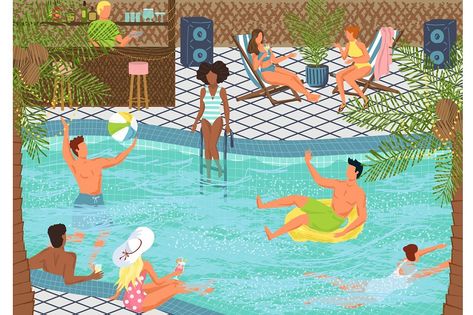 Vector Illustration People, Party Concept, Illustration People, Holiday Resort, Enjoy Summer, Party Poster, Happy People, Pool Party, Summer Vacation