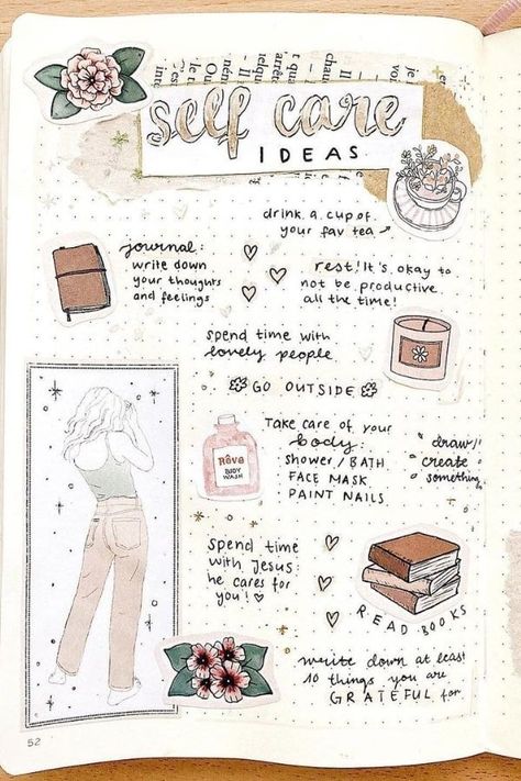 Bujo Self Care Ideas, Beauty Journal Ideas, Self Care Art Journal Ideas, Selfcare Planner Ideas, Selfcare Journal Pages, Journal Ideas Everyday, Personal Book Ideas, Journal Ideas Aesthetic About Me, About Me Bullet Journal Ideas Aesthetic