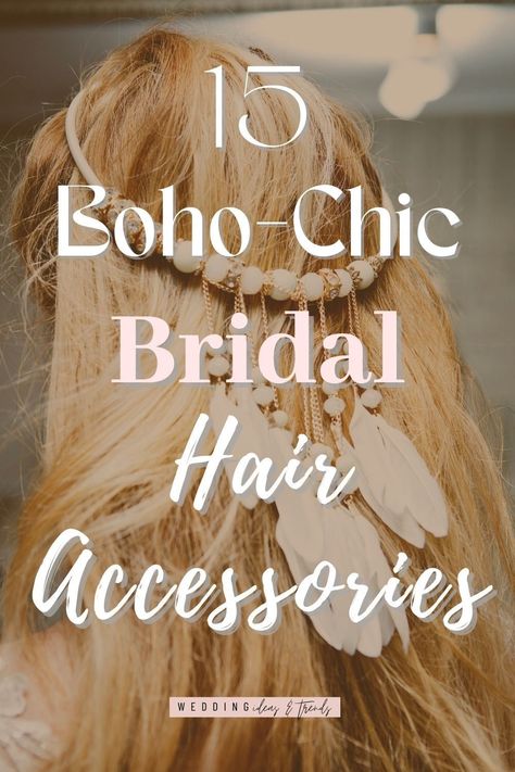 15 effortlessly beautiful bridal boho chic hair accessories to elevate your bohemian bridal style. From gold boho wedding jewelry, for a touch of elegance, bohemian bride hippie chic for the perfect free-spirited look, and rustic boho headpiece for an outdoorsy look. These three Bohemianbridal headbands styles. Includes hair pin, crowns, veil, headband, and more all embrace the natural vibe combining plants, flowers, macrame. Romantic and neutral colors where the earthy color palette dominates. Boho Headband Wedding, Boho Wedding Tiara, Hippie Wedding Hair, Chic Bridal Hair, Flowers Macrame, Gold Boho Wedding, Boho Chic Hair, Boho Wedding Headband, Chic Hair Accessories