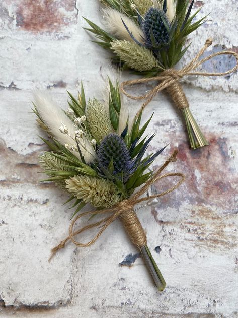 Scottish Buttonhole, Christmas Boutonniere, Thistle Buttonhole, Scottish Wedding Themes, Thistle Boutonniere, Mother Of Bride Corsage, Thistle Bouquet, Scottish Flowers, Thistle Wedding