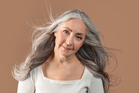 Hair 60 Year Old, Prevent Gray Hair, Embracing Gray Hair, Grey Hair Turning Yellow, Stop Grey Hair, Prevent Grey Hair, Long Hairstyles For Women, 60 Year Old Woman, Grey Curly Hair