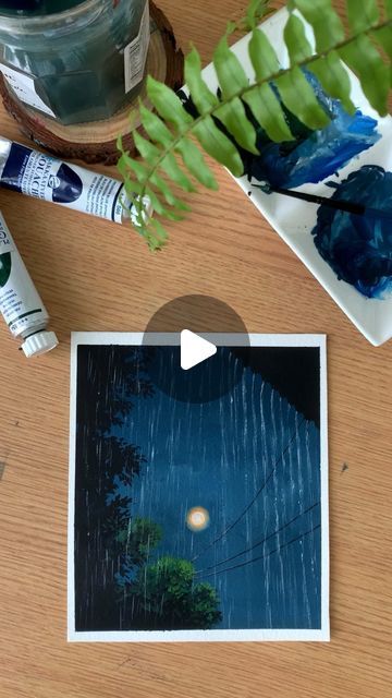 Zaneena Nabeel | Artist | Author | on Instagram: "Another rain painting 💙 Not sure if I liked it better without the rain lol 😆" Rain Related Drawings, Rain Storm Painting, Painting With Rain, Painting Ideas On Canvas Rain, How To Paint Rain Drops Acrylic, Raining Painting Acrylic, Painting Ideas Rain, Rain Painting Ideas, Paintings Of Rain