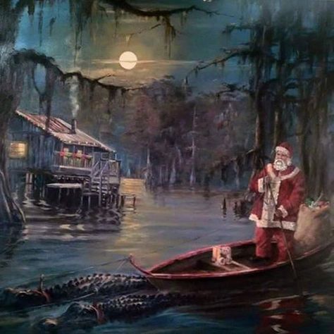 PaPa Noel on the Bayou Cajun Night Before Christmas, Cajun Christmas, Louisiana Christmas, New Orleans Christmas, Louisiana Swamp, Louisiana Bayou, Louisiana Homes, Southern Christmas, Louisiana Art