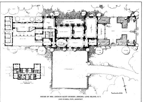 ' Oak Hill ', the Arthur S. Burden estate  designed by John Russell Pope  c. 1915 in Brookville .  Click HERE  and HERE  for more on ' Oak H... Fancy Homes, American Country House, Lynnewood Hall, Architecture Traditional, Luxury Floor Plans, Architectural Renderings, Plan Architecture, John Russell, Architecture Classic