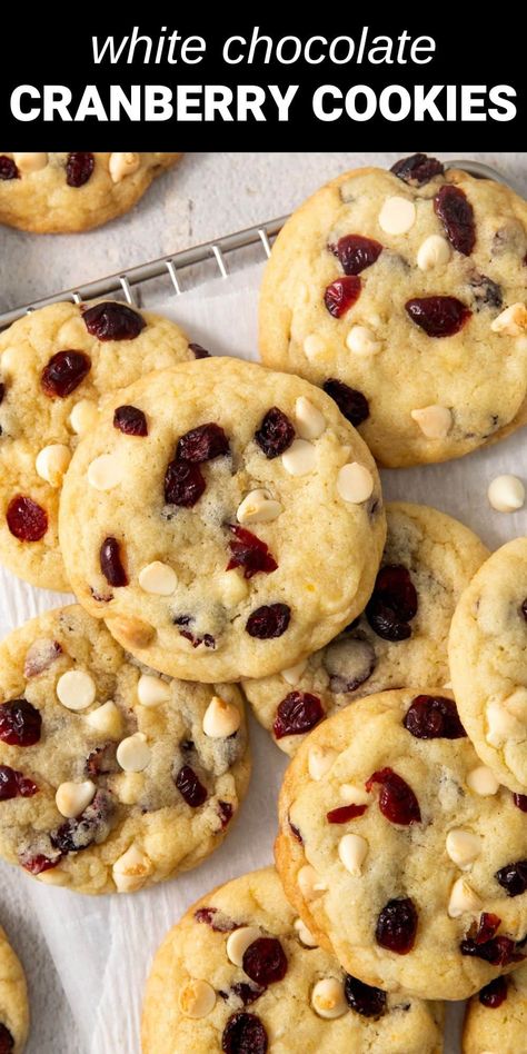 white chocolate cranberry cookies on cooling rack White Chocolate Cranberry Short Bread Cookies, White Chocolate Chip Cookies With Dried Cranberries, Cranberry White Chocolate Cookies In A Jar, Cranberry White Chocolate Shortbread Cookies, Cranberry Orange White Chocolate Cookies, Betty Crocker Christmas Cookies, Cranraisin Cookies, Cranberry And White Chocolate Cookies, Craisin White Chocolate Cookies