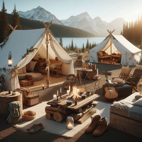 Luxury Camping Ideas, Camping Glamping Ideas, Yurt Campground, Glamping Aesthetic, Tent Home, Tents Camping Glamping, Camping Gazebo, Backyard Resort, Glamping Ideas