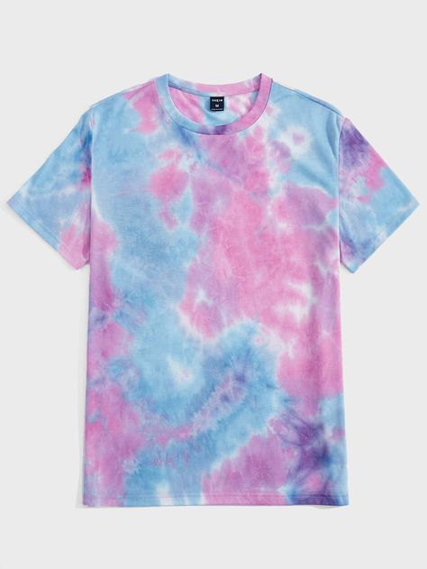 Multicolor Casual Collar Short Sleeve Knitted Fabric Tie Dye  Embellished Slight Stretch Summer Men Tops Tie Dye Tshirt, Shein Men, Cool Shirt Designs, Belly Shirts, Satin Pj Set, Men Tie, Summer Tie Dye, Christmas Board, Tie Dye Diy