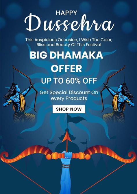 Dussehra Dhamaka Offer Poster Dussehra Poster Design, Offer Poster, Dussehra Celebration, Diwali Dhamaka, Culture Photography, Navratri Festival, Indian Festivals, How To Attract Customers, Poster Template