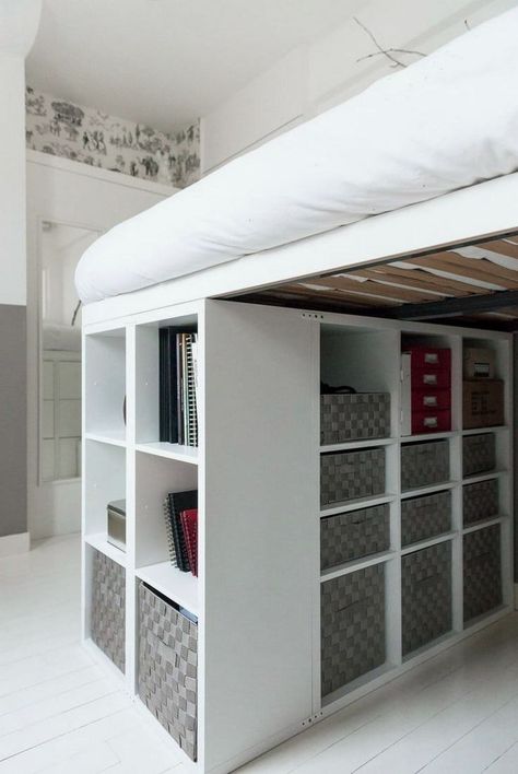 Help! How to DIY a king size loft bed? - IKEA Hackers King Size Loft Bed, Ikea Loft, Double Loft Beds, Ikea Loft Bed, Ikea Bed Hack, Bed Ikea, A Loft Bed, Loft Bed Plans, Diy Loft Bed