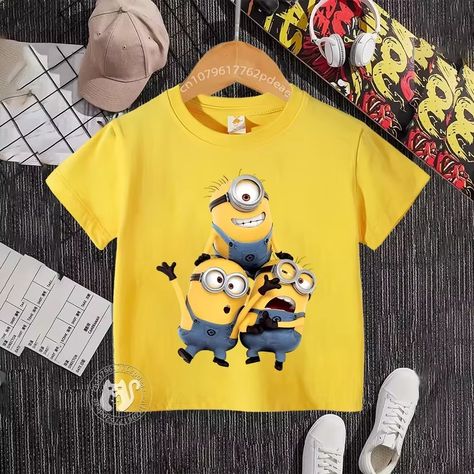 Teen Trend 100% Cotton T-shirt brand Children's Wear cartoon A group of Minions outdoor crew-neck cotton T-shirt boys and girls - AliExpress Minion Pattern, Minion Shirts, Teen Trends, Fourth Birthday, Size Chart For Kids, Short Sleeve Pattern, Boys Clothes Style, T Shirt Brand, Kids Fashion Boy