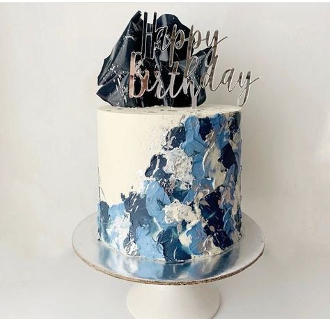 Blue Black Silver Cake For Men, Blue And Silver Cake For Men, Black And Blue Cake, Blue And Silver Birthday Cake, Blue And Black Cake, Blue And Silver Cake, 24th Birthday Cake, Apple Cake Pops, Cake Designs For Boy