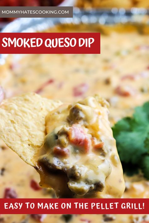 Make the BEST Smoked Queso, perfect for fall and summer parties and easy to make on the smoker or Pellet Grill! Queso On The Smoker, Smoker Queso, Grill Queso, Queso Dip Easy, Smoked Queso, On The Smoker, Queso Recipe, Smoker Cooking, Pellet Grill Recipes