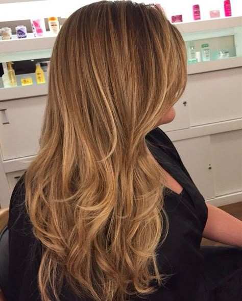 Dark Roots Honey Blonde Hair Balayage, Brown Hair Golden Highlights, Butterscotch Highlights, Balayage Golden Blonde, Golden Bronde Balayage Honey, Carmel Brown Hair, Balayage Hair Honey, Copper Blonde Hair, Blonde Layered Hair