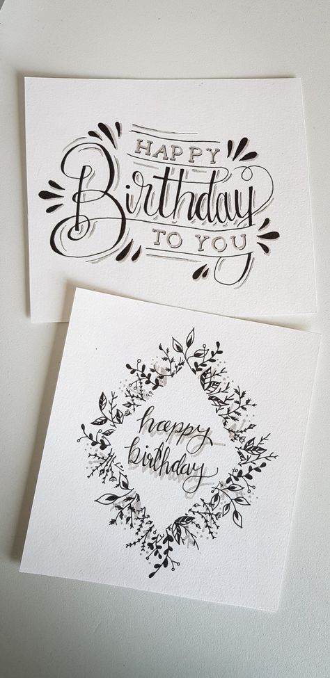 Birthday cards handlettering Calligraphy Birthday Card, Happy Birthday Hand Lettering, Happy Birthday Calligraphy, Happy Birthday Drawings, Birthday Doodle, Happy Birthday Cards Handmade, Happy Birthday Cards Diy, Creative Birthday Cards, Anniversaire Diy