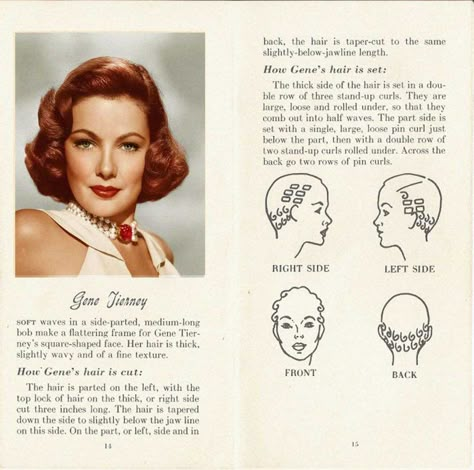 10-HOLLYWOOD-HAIRSTYLES-of-the-50s---gene-tierney 1950s Bob, Hollywood Hairstyle, Haircut Diagram, Hollywood Hairstyles, 50s Hollywood, Glamour Hairstyles, Cyd Charisse, Vintage Hairstyles Tutorial, 1950s Hairstyles