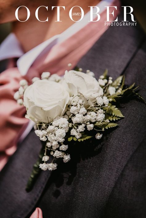 Gypsophila Button Hole, White Roses And Gypsophila, Boutineer Wedding, Groom Buttonhole, Wedding Buttonholes, Rose Buttonhole, Gypsophila Wedding, Groom Buttonholes, White Boutonniere