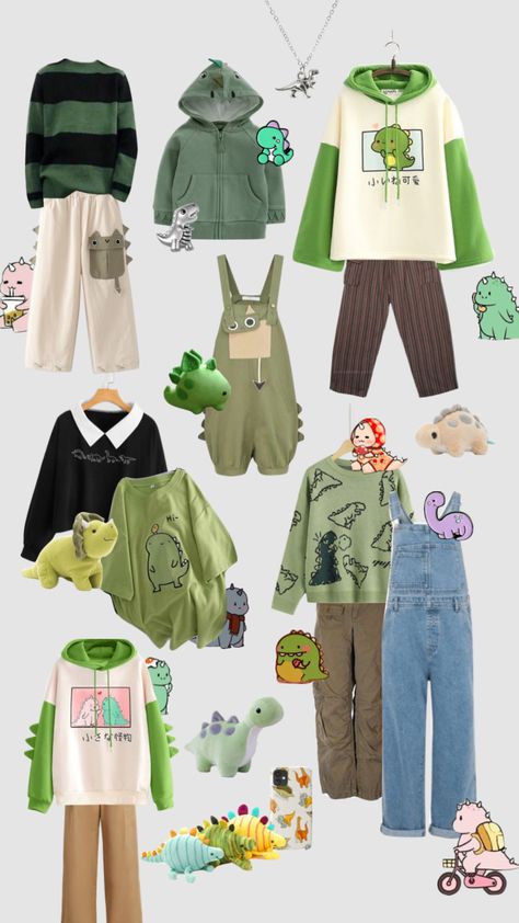 dino-core <3 Dinosaur Outfit Aesthetic, Dino Clothes Aesthetic, Dino Outfit, Dino Jacket, Dino Dress, Couples Drawings, Couple Drawings, Anime Couples Drawings, Polyvore Image