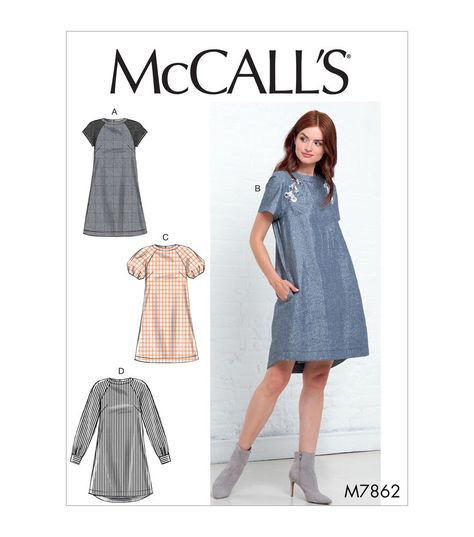 McCall's M7862 Size 6 to 22 Misses Dress Sewing Pattern | JOANN Mccalls Dress, Top Sewing, Mccalls Sewing Patterns, Miss Dress, Top Sewing Pattern, Batik Dress, Loose Fitting Dresses, Easy Sewing Patterns, Mccalls Patterns