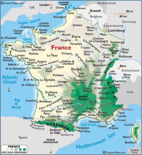 A nice map that shows the mountainous areas of France. Strasbourg and Annecy too. Facts About France, Nice Map, France Strasbourg, Map Of France, Road Trip France, Amazing Maps, Alsace France, Visit France, France Map