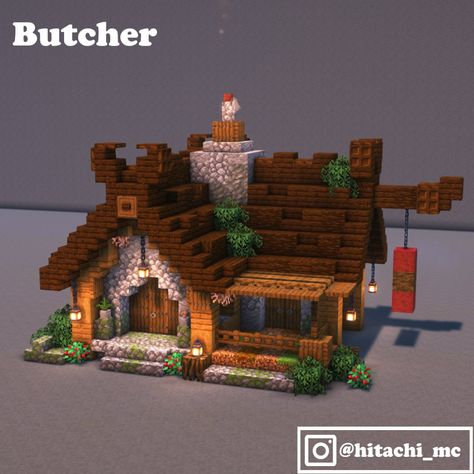 Village Minecraft Layout, Minecraft Blacksmith House Ideas, Minecraft Hunting Lodge, Minecraft Tannery House, Blacksmith Minecraft Build, Minecraft Medieval Castle Ideas, Minecraft Hunter House, German House Minecraft, Minecraft Witch Hut Ideas