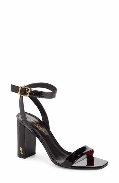 Saint Laurent Loulou Ankle Strap Sandal (Women) Black Block Heel Sandals, Strappy Block Heel Sandals, Dr Shoes, Ankle Strap Sandals Heels, Ysl Shoes, Shoes Sandals Heels, Ankle Strap Shoes, Strap Sandals Women, Fancy Shoes