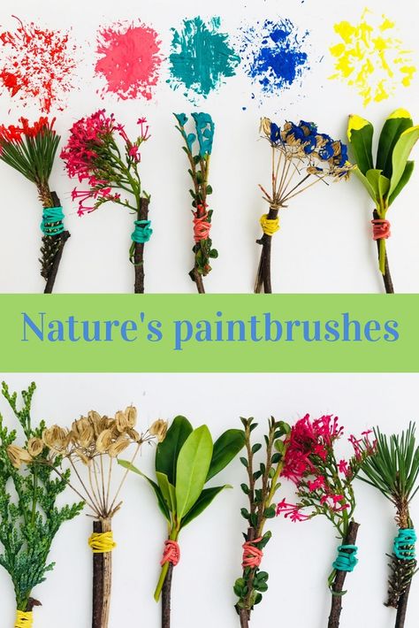 Painted Stick Nature Craft, Make Your Own Paint Brushes, Painting With Nature Preschool, Nature Paint Brushes, Spring Provocations For Toddlers, Paint With Natural Materials, Crafts Using Nature Materials, Paint With Nature, Craft With Natural Materials