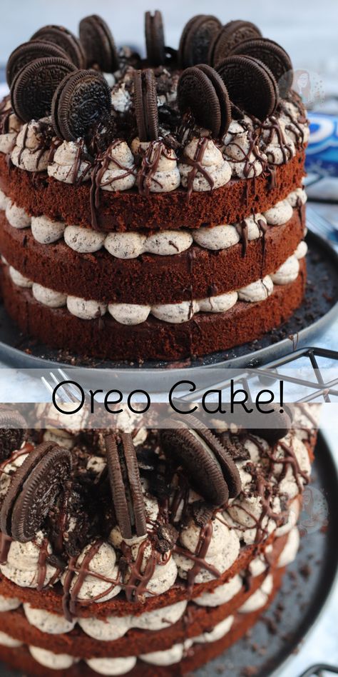 A Three Layer Oreo Cake Spectacular with Chocolate Sponges, Oreo Buttercream Frosting, and even more Oreos on top! Oreo Torte, Chocolate Oreo Cake, Oreo Buttercream, Janes Patisserie, Bowl Cake, Chocolate Sponge, Oreo Cake, Food Cakes, Savoury Cake