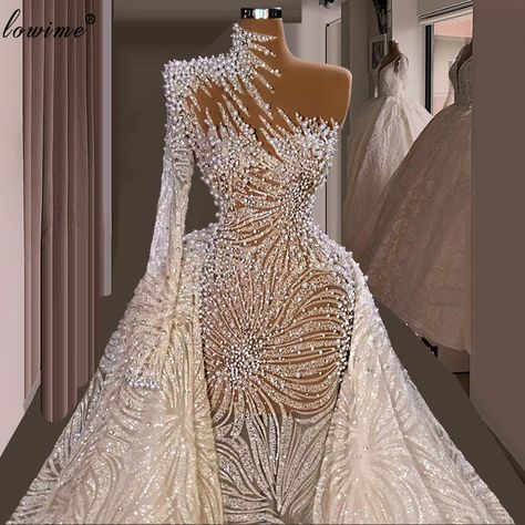 Cheap Evening Dresses, Buy Quality Weddings & Events Directly from China Suppliers:2 Designs Gorgeous Pearls Evening Dresses With Detachable Train Long Sleeves Formal Celebrity Dresses For Women Pageant Gowns Enjoy ✓Free Shipping Worldwide! ✓Limited Time Sale ✓Easy Return. Pearl Dress Design, Wedding Dresses V Neck, Pearl Wedding Dress, Elegant Bridal Gown, Bespoke Wedding Dress, Dresses V Neck, Detachable Train, Cheap Evening Dresses, Mermaid Wedding Dresses