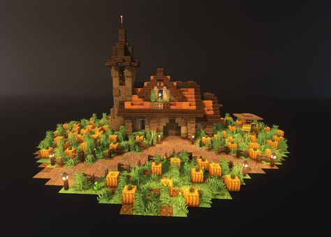 Pams Harvestcraft Minecraft, Minecraft Pumpkin Patch Ideas, Minecraft Fall Ideas, Mincraft Idea Halloween, Lava Farm Minecraft, Autumn Minecraft Builds, Minecraft Autumn Builds, Pumpkin Patch Minecraft, Pumpkin Farm Minecraft