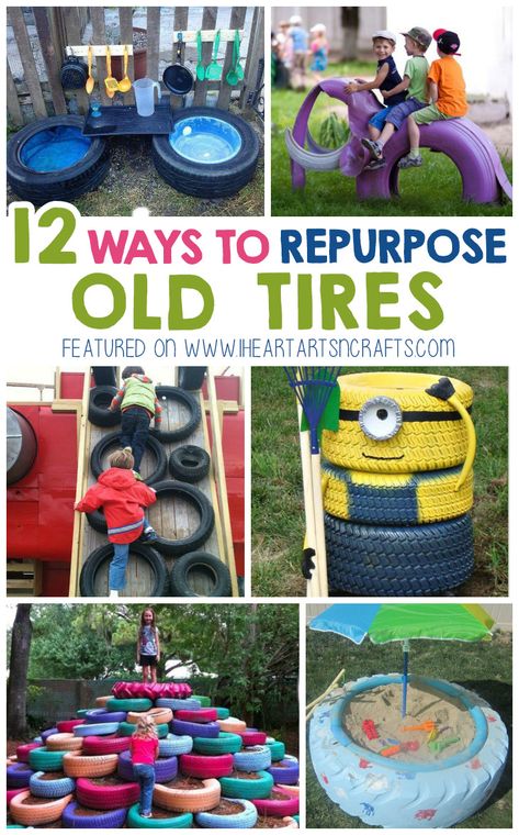 Tyre Ideas For Kids, Repurpose Old Tires, Tire Playground, Repurposed Tire, Outdoor Kids Play Area, Reuse Old Tires, Tire Craft, Backyard Kids Play Area, Outdoor Play Areas