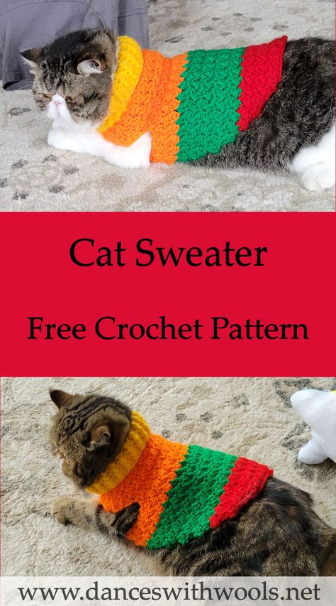 Cat Crochet Jumper, Free Cat Sweater Pattern, Cat Christmas Sweater Crochet Pattern, How To Crochet A Cat Sweater, Cat Sweaters For Cats Free Pattern, Crochet Cat Shirt Free Pattern, Cat Vest Crochet Pattern, Crochet Sweaters For Cats, Cat Crochet Stitch Pattern