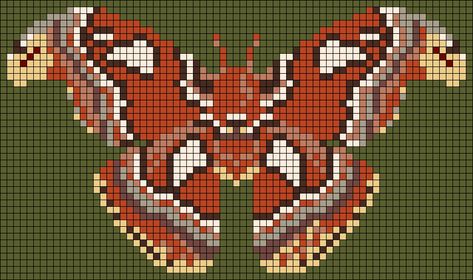 Alpha pattern #170628 | BraceletBook Moth Pixel Art, Embroidery Things, Pokemon Pixel, Atlas Moth, Butterfly Insect, Moth Wings, Pixel Crochet, Felt Embroidery, Art Patterns