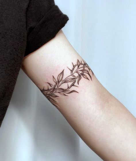 Top 100 Best Thorns Tattoos For Women - Prickly Design Ideas All My Flowers Grew Back As Thorns Tattoo, Thorns Band Tattoo, Thorns Tattoo Vines, Tattoo Cover Scar Arm, Metal Tattoos For Women, Vine Band Tattoo, Leg Wrap Tattoos Women, Roses With Thorns Tattoo, Thorn Tattoo For Women