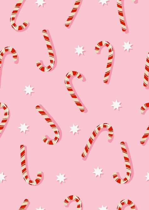 Seamless vector pattern with candy canes and stars on a pink background. Cute holiday vertical design. Perfect for textile, fabric, prints or wrapping paper. Cute Wrapping Paper Christmas, Christmas Fabric Pattern, Candy Cane Wallpaper Iphone, Pink Candy Cane Wallpaper, Cute Christmas Backgrounds For Iphone, Pink Winter Background, Wrapping Paper Design Pattern, Christmas Pink Wallpaper, Christmas Prints And Patterns