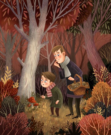 Ilustración Jesús López Book And Coffee, Story Books Illustrations, 동화 삽화, Illustration Art Kids, Illustration Mignonne, Art Mignon, Autumn Illustration, Picture Books Illustration, Forest Illustration