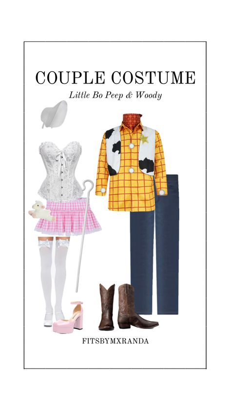 Couple Costume Inspo | Woody & Bo Peep | #outfitinspo #halloween #halloweencostume Woody And Bo Peep Costume, Bo Peep And Woody, Woody And Bo Peep, Halloween Constumes, Little Bo Peep Costume, Woody Costume, Costume Couple, Halloween Costumes For Teens Girls, Classy Halloween Costumes