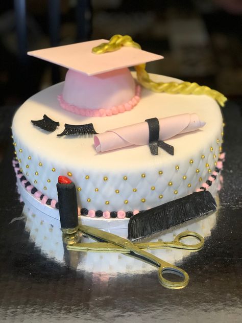 Cosmetology Graduate Pictures, Cosmetologist Graduation Party, Cosmetology Cake Graduation, Cosmetology Grad Party, Cosmetology Graduation Party Ideas, Graduation From Cosmetology School, Cosmetology School Graduation Party, Cosmetologist Graduation Pictures, Graduating Cosmetology School