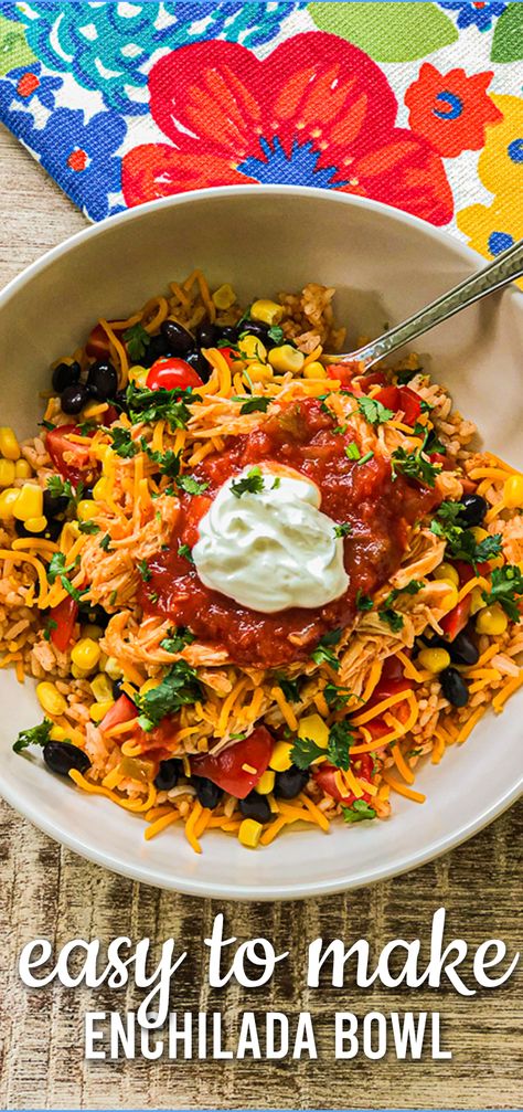 Chicken Enchilada Bowl, Enchilada Bowls, Enchilada Bowl, Healthy Chicken Enchiladas, Enchiladas Healthy, Cheesy Chicken Enchiladas, Easy Enchiladas, Chicken Enchiladas Easy, Whole Chicken Recipes