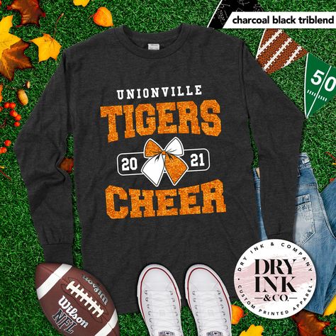 Cheerleading Shirts Designs, Cheer Camp Shirts, Custom Cheer Shirts, Cheer Swag, Cheer Team Shirts, Cheer Practice Wear, Homemade T Shirts, Custom Team Shirts, Team Shirt Designs