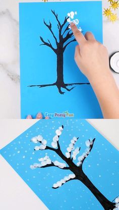 This simple winter tree finger painting activity is great for kids of all ages but I think preschoolers and kids in kindergarten will enjoy it the most! Tree Finger Painting, Winter Crafts Preschool, Quick Art, Winter Art Projects, Preschool Christmas Crafts, Painting Activities, Winter Tree, Winter Crafts For Kids, Preschool Christmas